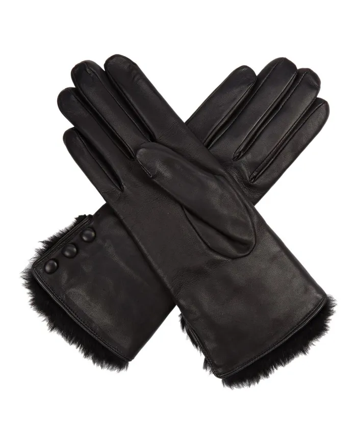 NPeal Gloves Women Fur Lined Leather Gloves In Black