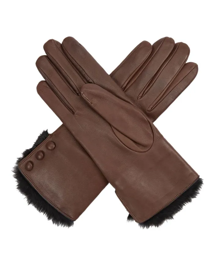 NPeal Gloves Women Fur Lined Leather Gloves In Mocha Brown