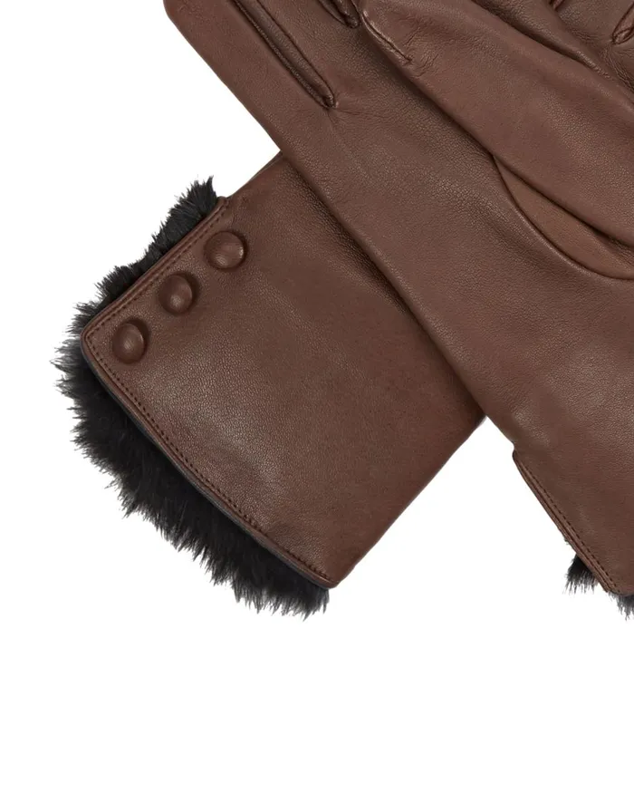 NPeal Gloves Women Fur Lined Leather Gloves In Mocha Brown
