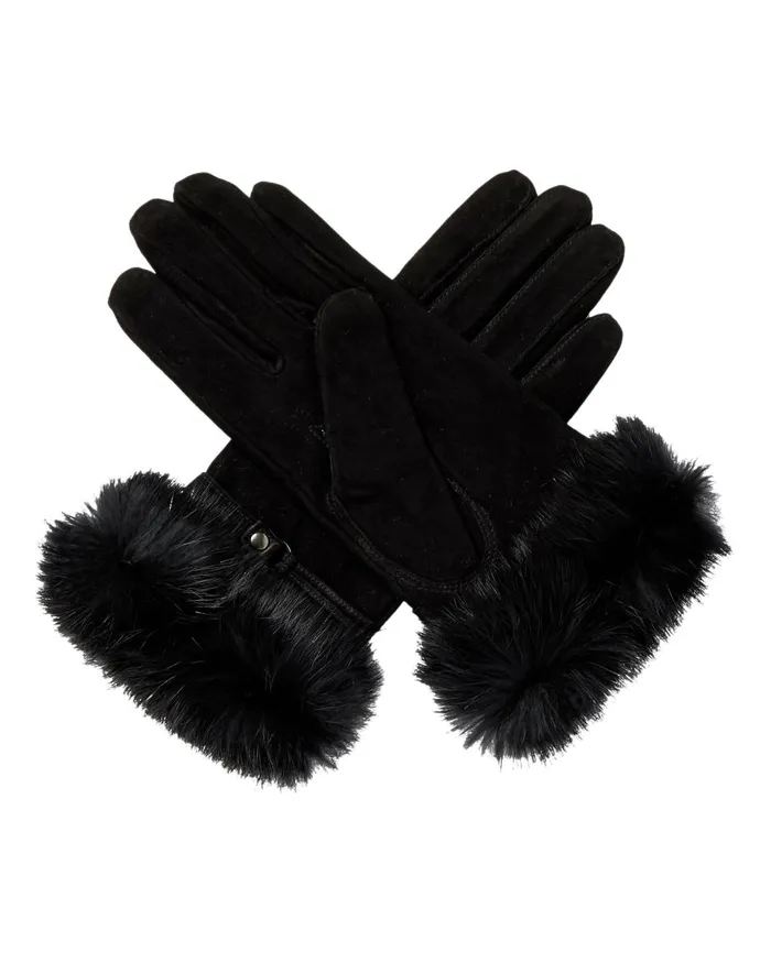 NPeal Gloves Women Suede Gloves With Rabbit Fur In Black