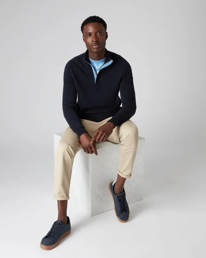 NPeal Half and Full Zip Knitwear Men Cashmere Half Zip Jumper In Navy Blue