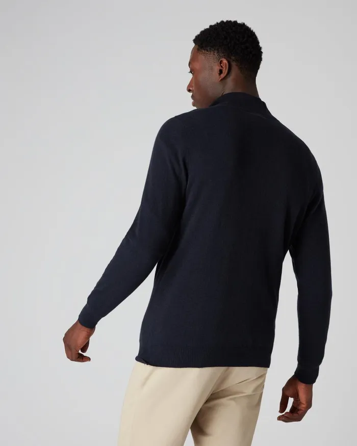 NPeal Half and Full Zip Knitwear Men Cashmere Half Zip Jumper In Navy Blue