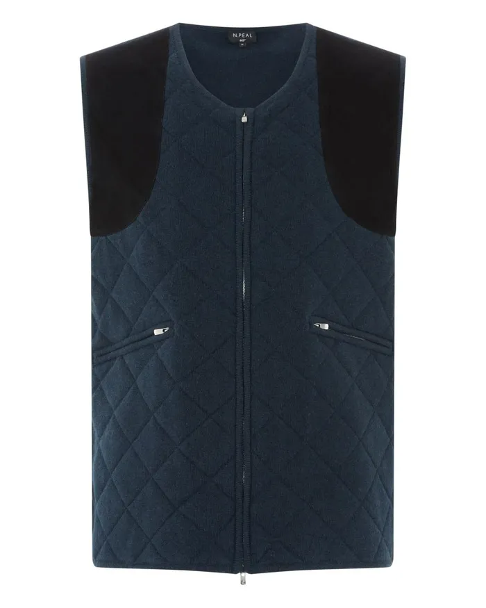 NPeal Half and Full Zip Knitwear Men Diamond Padded Cashmere Waistcoat In Lava Blue