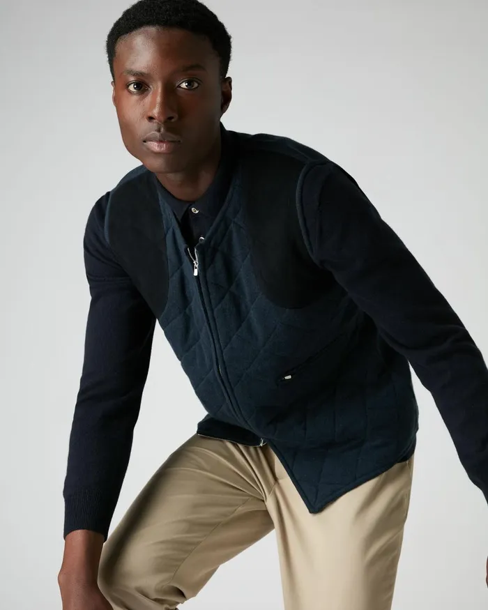 NPeal Half and Full Zip Knitwear Men Diamond Padded Cashmere Waistcoat In Lava Blue