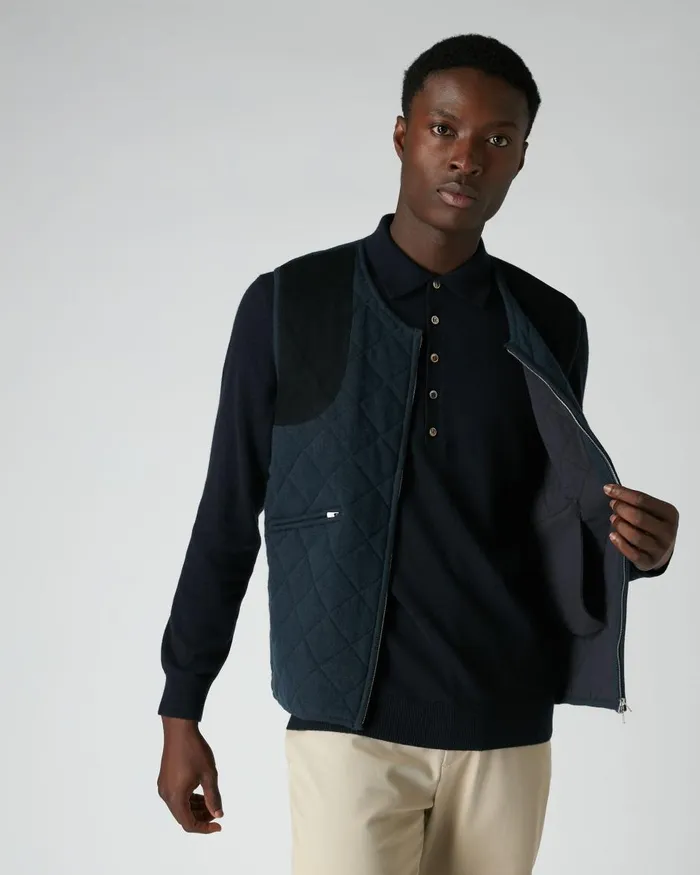 NPeal Half and Full Zip Knitwear Men Diamond Padded Cashmere Waistcoat In Lava Blue