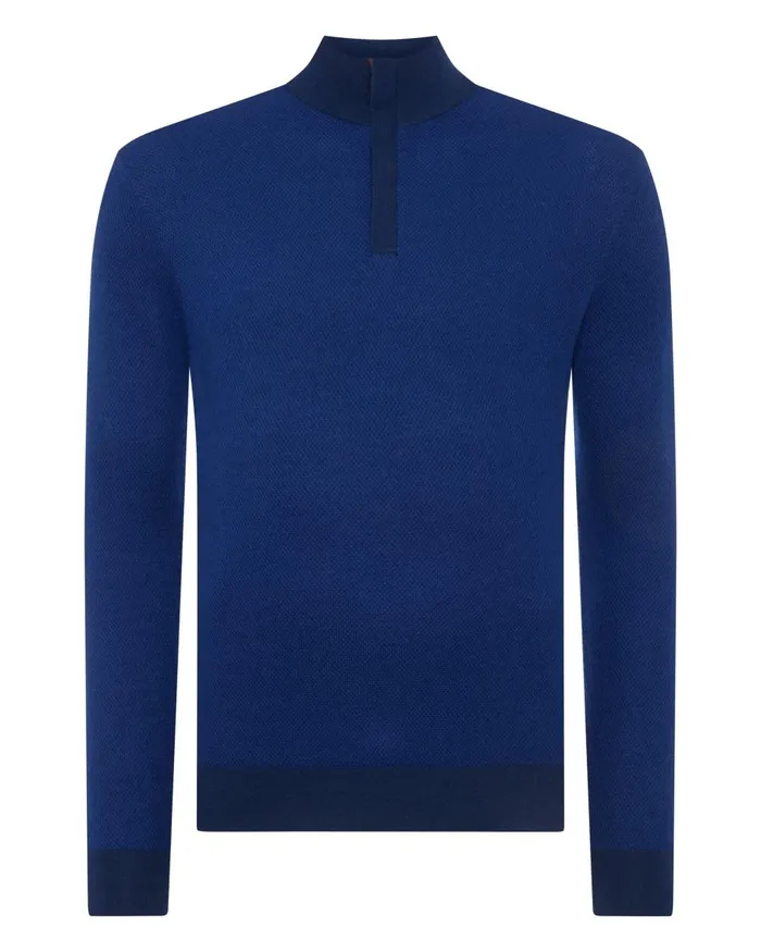 NPeal Half and Full Zip Knitwear Men Fine Gauge Cashmere Pattern Half Zip Jumper In French Blue Ultramarine