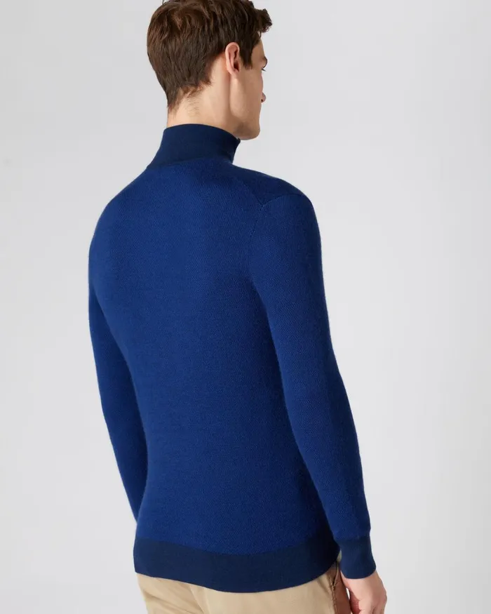 NPeal Half and Full Zip Knitwear Men Fine Gauge Cashmere Pattern Half Zip Jumper In French Blue Ultramarine