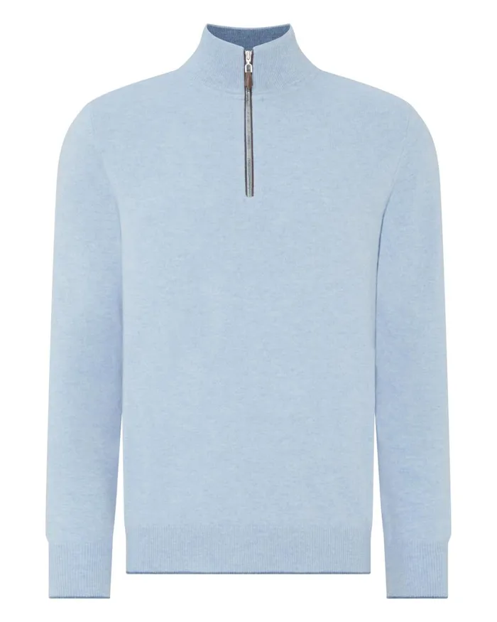 NPeal Half and Full Zip Knitwear Men The Carnaby Half Zip Cashmere Jumper In Cornflower Blue