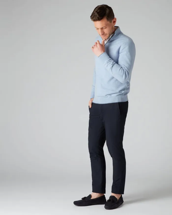 NPeal Half and Full Zip Knitwear Men The Carnaby Half Zip Cashmere Jumper In Cornflower Blue