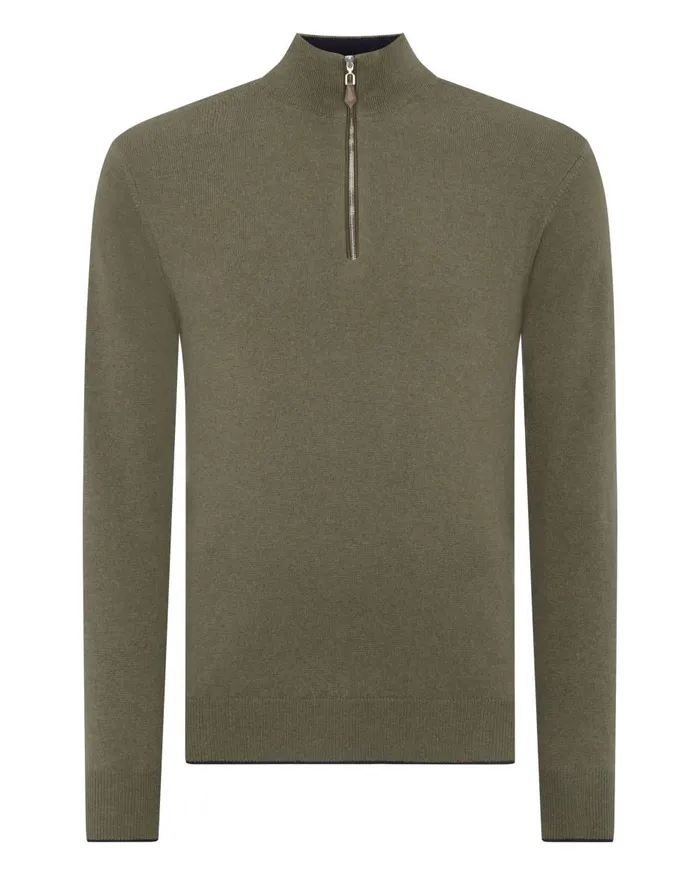 NPeal Half and Full Zip Knitwear Men The Carnaby Half Zip Cashmere Jumper In Khaki Green
