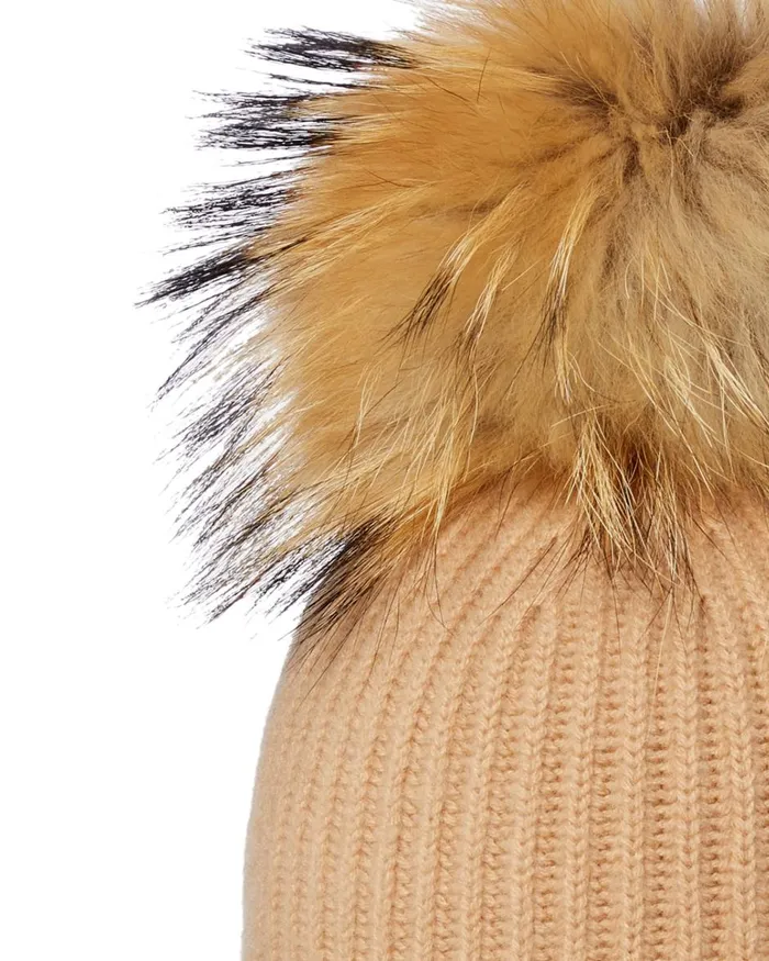 NPeal Hats WomenMen Unisex Ribbed Cashmere Hat With Detachable Pom In Camel Brown
