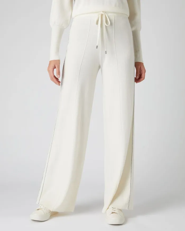 NPeal Leggings and Trousers Women Metal Trim Cashmere Trouser In New Ivory White NPeal Leggings and Trousers Women Metal Trim Cashmere Trouser In New Ivory White