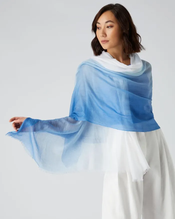 NPeal Pashminas Wraps and Shawls Women Dip Dye Cashmere Scarf In New Ivory White Zanzibar Blue
