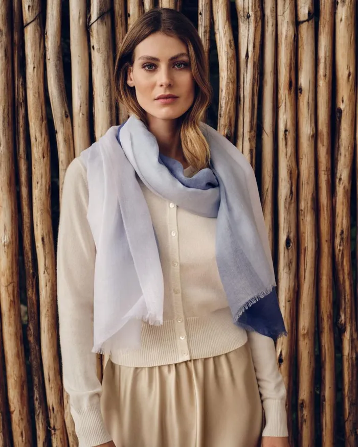 NPeal Pashminas Wraps and Shawls Women Dip Dye Cashmere Scarf In New Ivory White Zanzibar Blue
