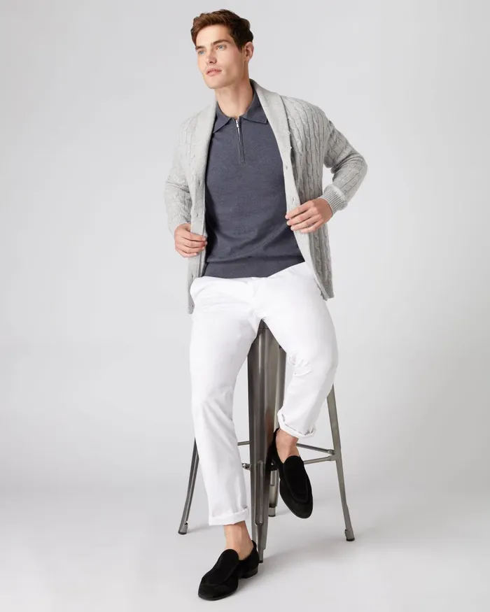 NPeal Polos and TShirts Men Half Zip Cotton Cashmere Polo T Shirt In Rhino Grey