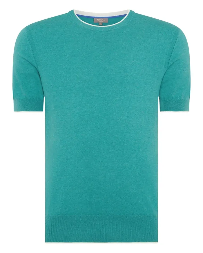 NPeal Polos and TShirts Men Short Sleeve Crew Neck Cotton Cashmere T Shirt In Viridian Green