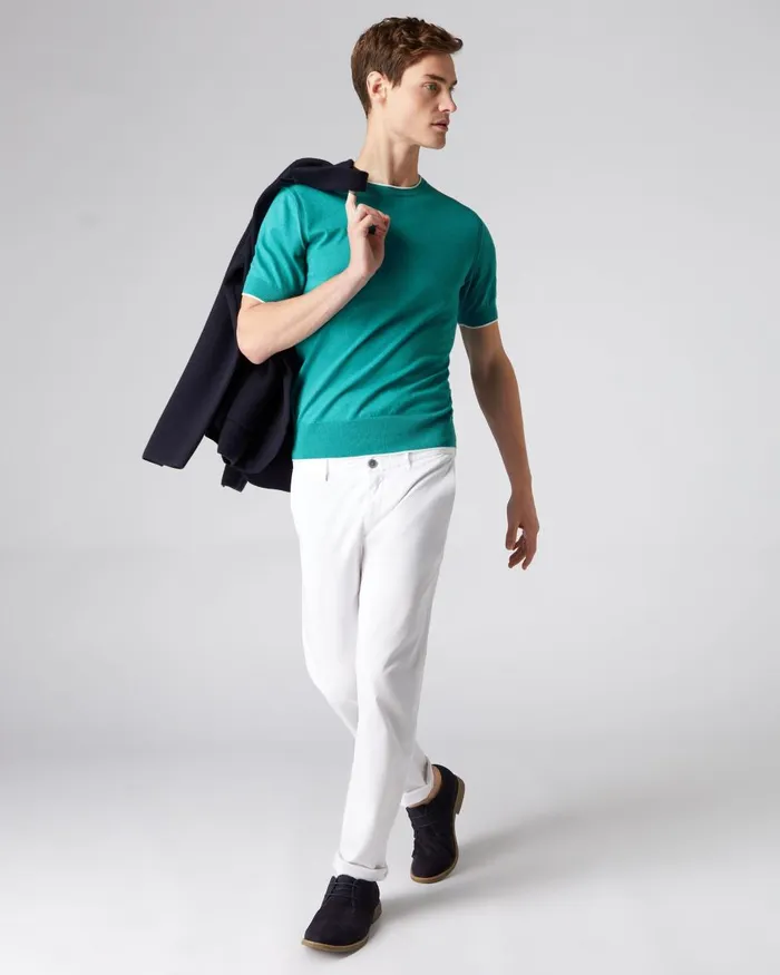NPeal Polos and TShirts Men Short Sleeve Crew Neck Cotton Cashmere T Shirt In Viridian Green
