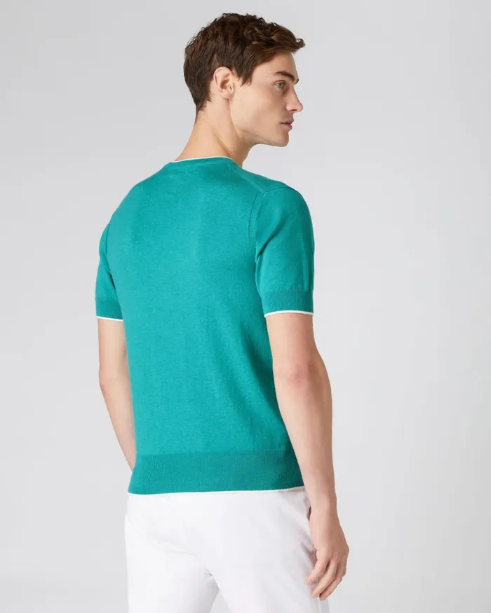 NPeal Polos and TShirts Men Short Sleeve Crew Neck Cotton Cashmere T Shirt In Viridian Green