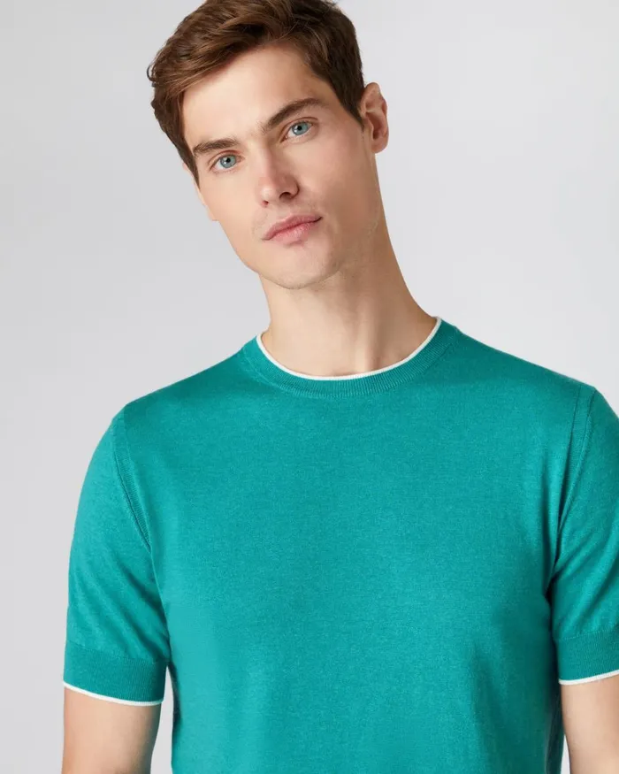 NPeal Polos and TShirts Men Short Sleeve Crew Neck Cotton Cashmere T Shirt In Viridian Green