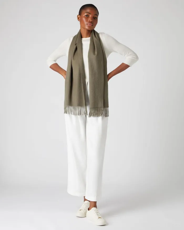 NPeal Scarves MenWomen Unisex Woven Cashmere Scarf In Khaki Green
