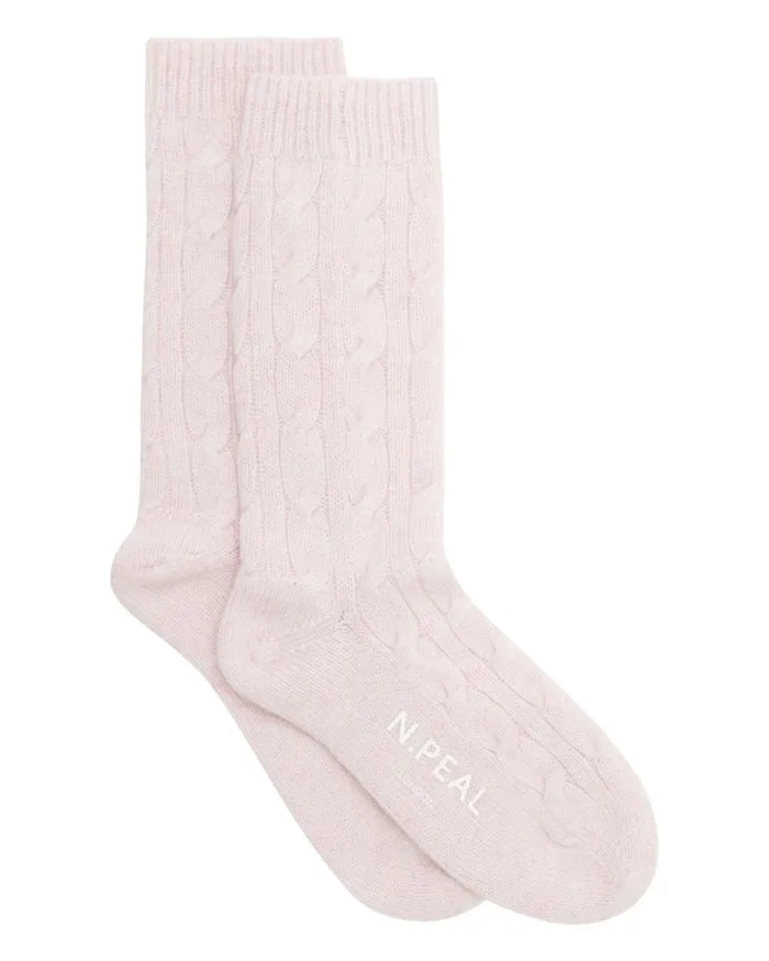 NPeal Slippers and Socks Women Cable Cashmere House Socks In Pale Pink