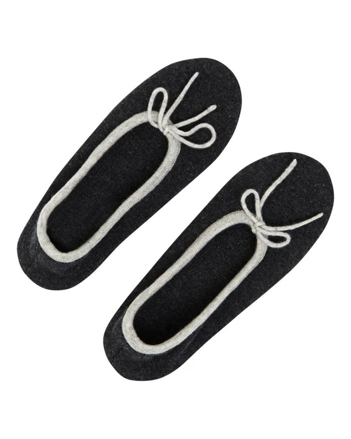 NPeal Slippers and Socks Women Contrast Trim Cashmere Slippers In Dark Charcoal Grey NPeal Slippers and Socks Women Contrast Trim Cashmere Slippers In Dark Charcoal Grey
