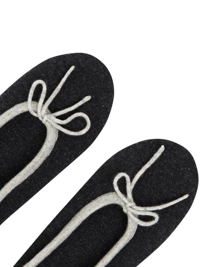 NPeal Slippers and Socks Women Contrast Trim Cashmere Slippers In Dark Charcoal Grey