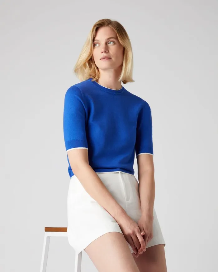 NPeal Tops and TShirts Women Cotton Cashmere T Shirt In Victoria Blue