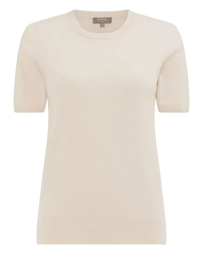 NPeal Tops and TShirts Women Round Neck Cashmere T Shirt In Almond White