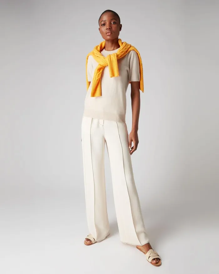 NPeal Tops and TShirts Women Round Neck Cashmere T Shirt In Almond White