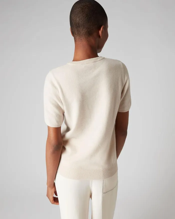 NPeal Tops and TShirts Women Round Neck Cashmere T Shirt In Almond White