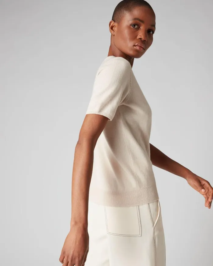 NPeal Tops and TShirts Women Round Neck Cashmere T Shirt In Almond White