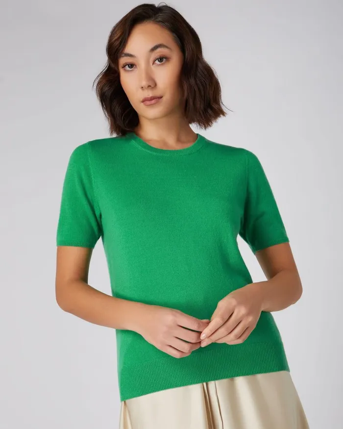 NPeal Tops and TShirts Women Round Neck Cashmere T Shirt In Parrot Green