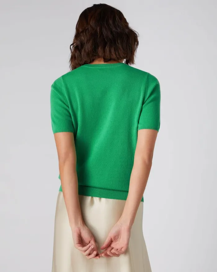 NPeal Tops and TShirts Women Round Neck Cashmere T Shirt In Parrot Green
