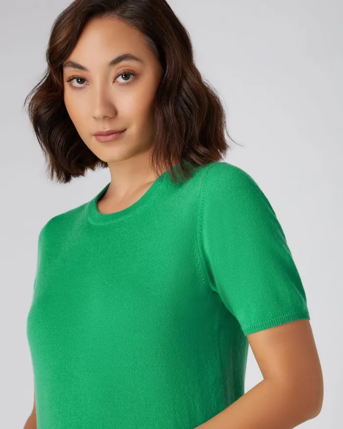 NPeal Tops and TShirts Women Round Neck Cashmere T Shirt In Parrot Green