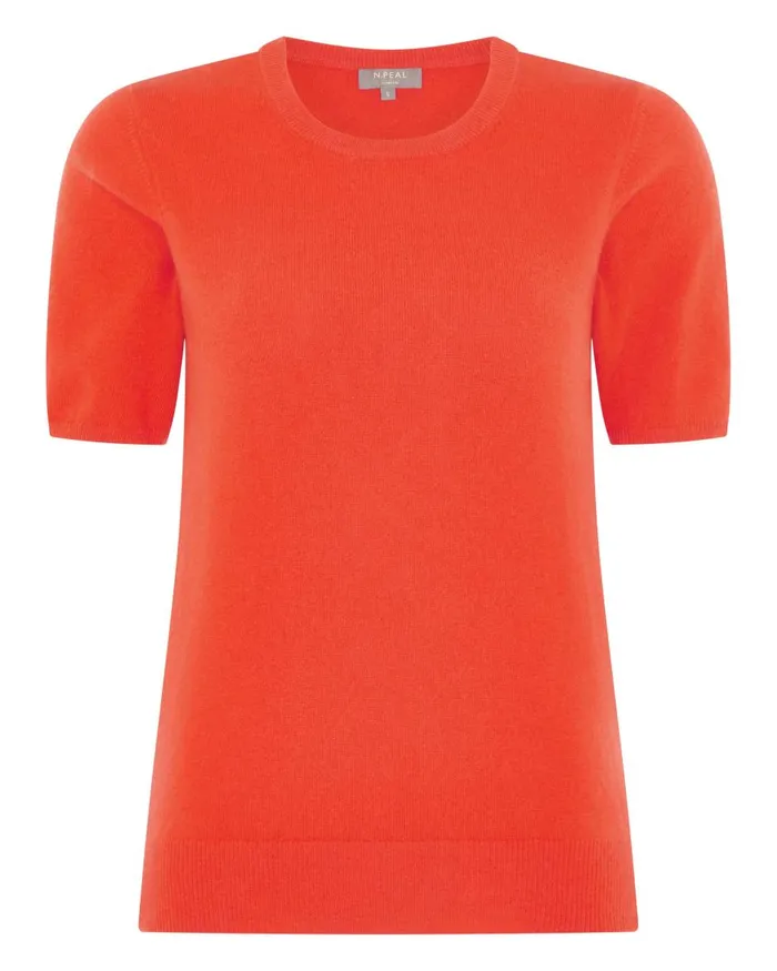 NPeal Tops and TShirts Women Round Neck Cashmere T Shirt In Vermillion Red