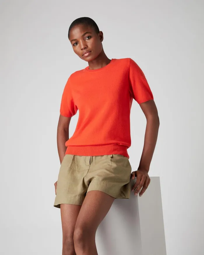 NPeal Tops and TShirts Women Round Neck Cashmere T Shirt In Vermillion Red