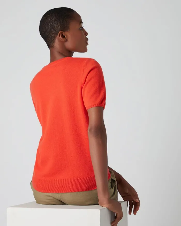 NPeal Tops and TShirts Women Round Neck Cashmere T Shirt In Vermillion Red