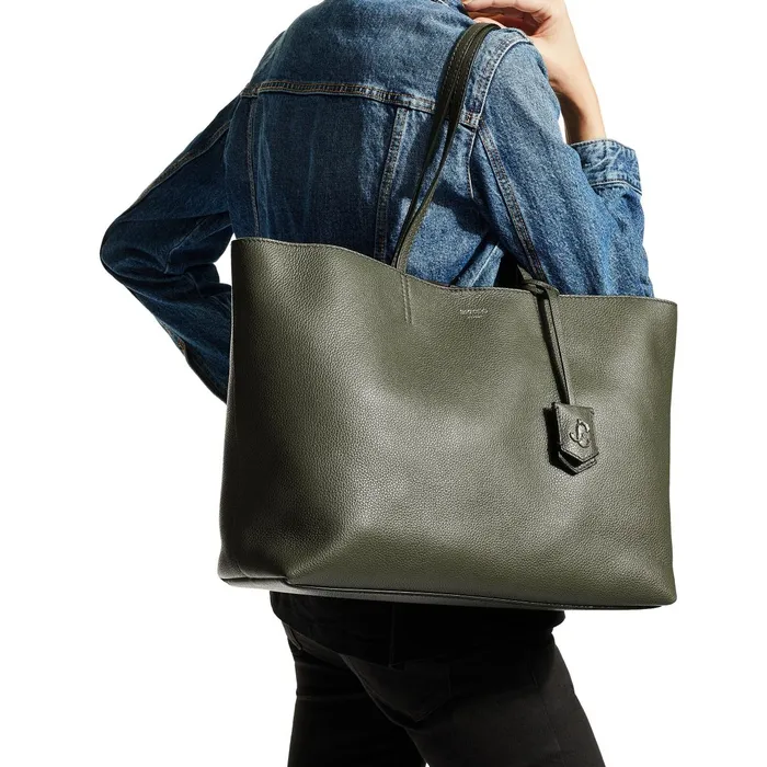 Nine2Five EW SeaGreen Grained Calf Leather Tote Handbag With Jc Emblem Sea Green Women JIMMY CHOO Totes and Hobo Bags