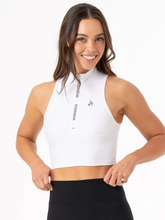 NKD 12 Zip Tank 8211 White Women Ryderwear Tops