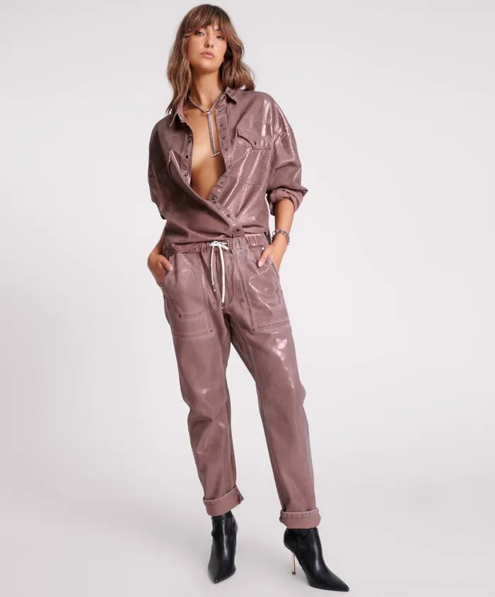 One Teaspoon Bottoms Women Bronzed Chocolate Shabbies Drawstring Denim Jeans
