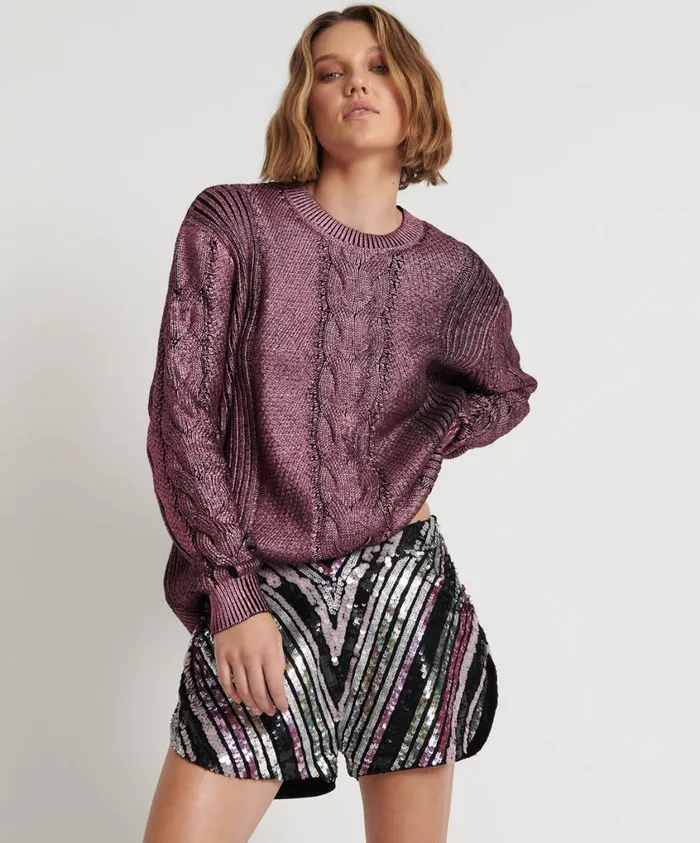 One Teaspoon Bottoms Women Chevron Hand Sequin Party Shorts