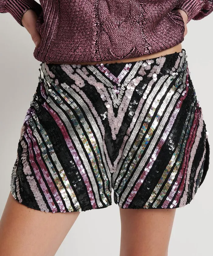 One Teaspoon Bottoms Women Chevron Hand Sequin Party Shorts