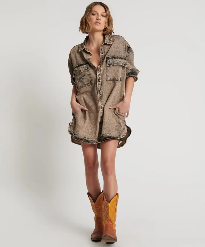 One Teaspoon Denim Dresses Women Rust Denim Shirt Dress