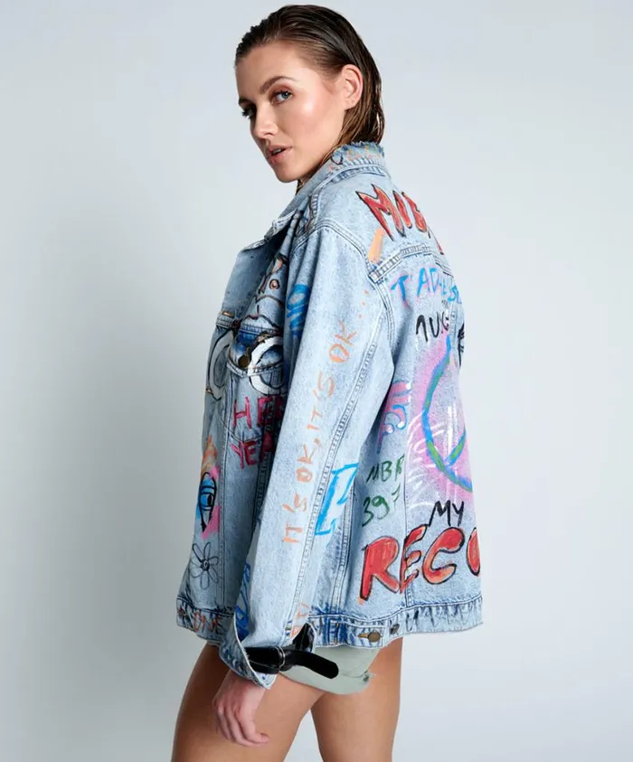One Teaspoon Denim Jackets Women Epic Records Graffiti Denim Jacket