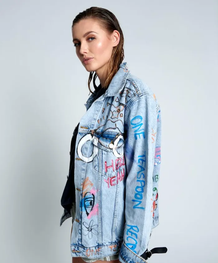 One Teaspoon Denim Jackets Women Epic Records Graffiti Denim Jacket