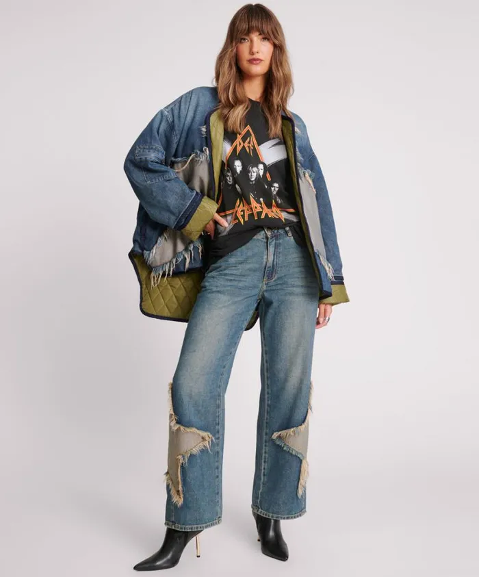 One Teaspoon Denim Jackets Women Memphis Light Star Denim Wadded Jacket