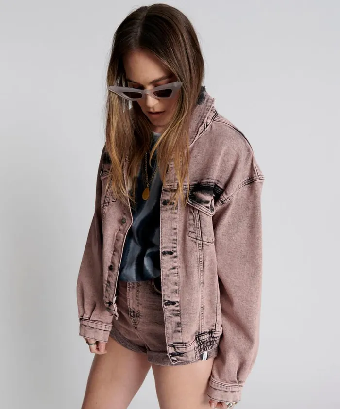 One Teaspoon Denim Jackets Women Night Haze Oversized Denim Trucker Jacket