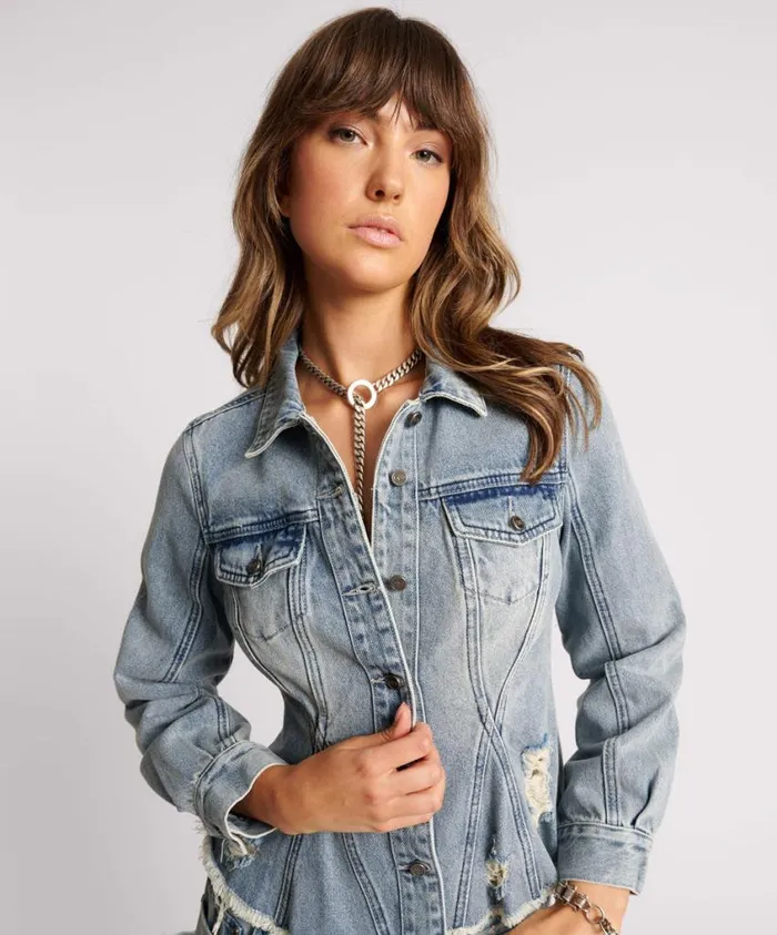 One Teaspoon Denim Jackets Women Salty Dog Peplum Denim Shacket