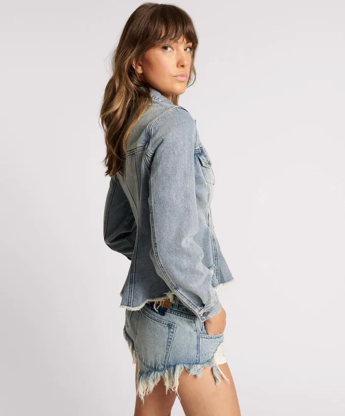 One Teaspoon Denim Jackets Women Salty Dog Peplum Denim Shacket
